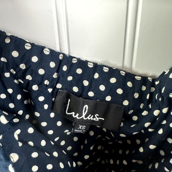 Lulu's Navy Blue Polka Dot Maxi Dress off the shoulder size XS - Picture 4 of 5